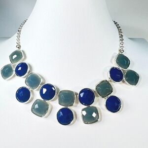 Vintabe Crown Trifari Necklace Faceted Lucite Blue & Gray Statement Bibb
